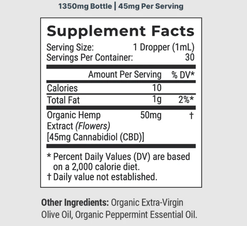 Organic CBD Oil (Tincture) - Tranquil Mint (No THC) Anxiety, Stress, Sleep, Pain