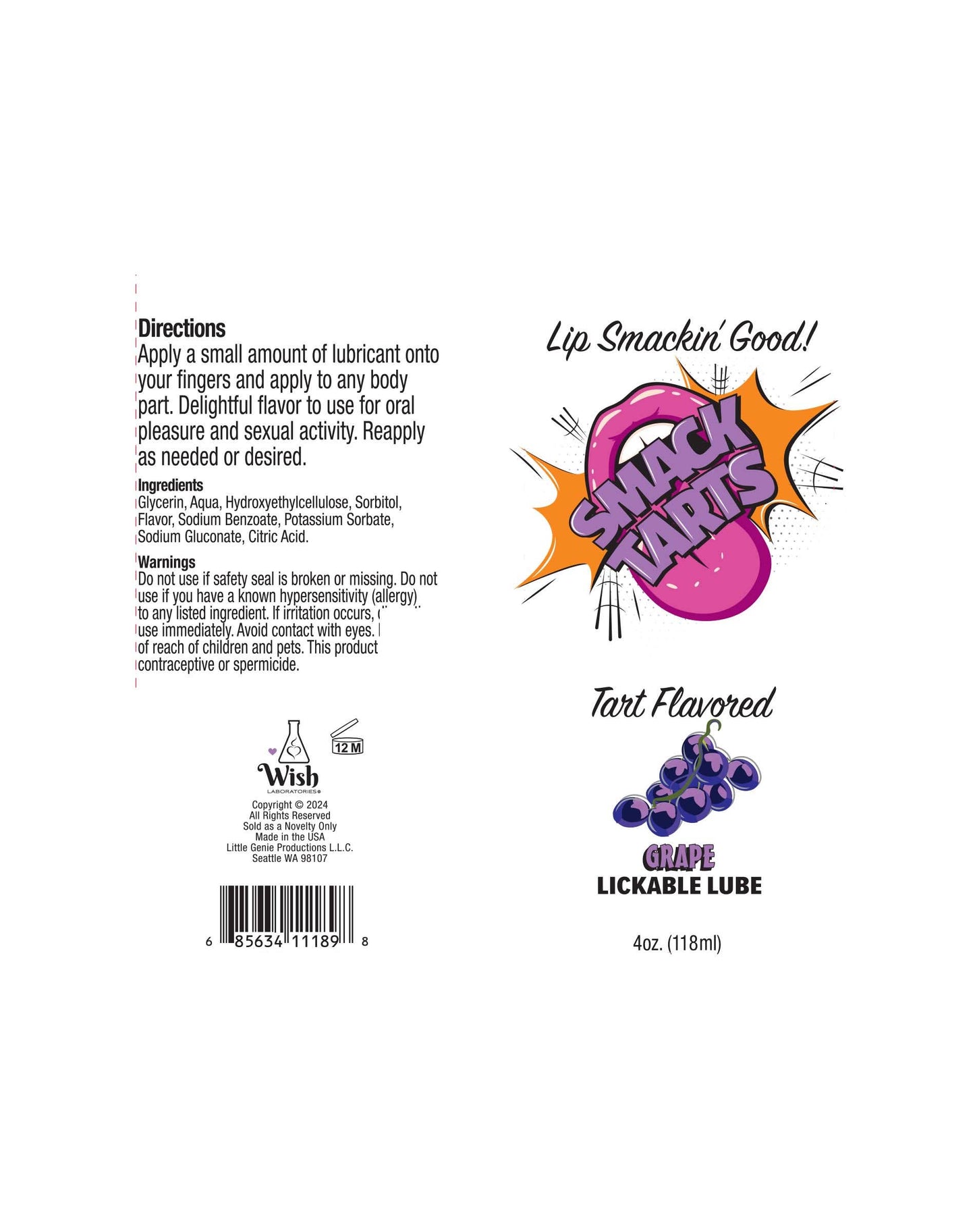 SMACK Tarts- Lickable Flavored Lubricant- Grape 4oz