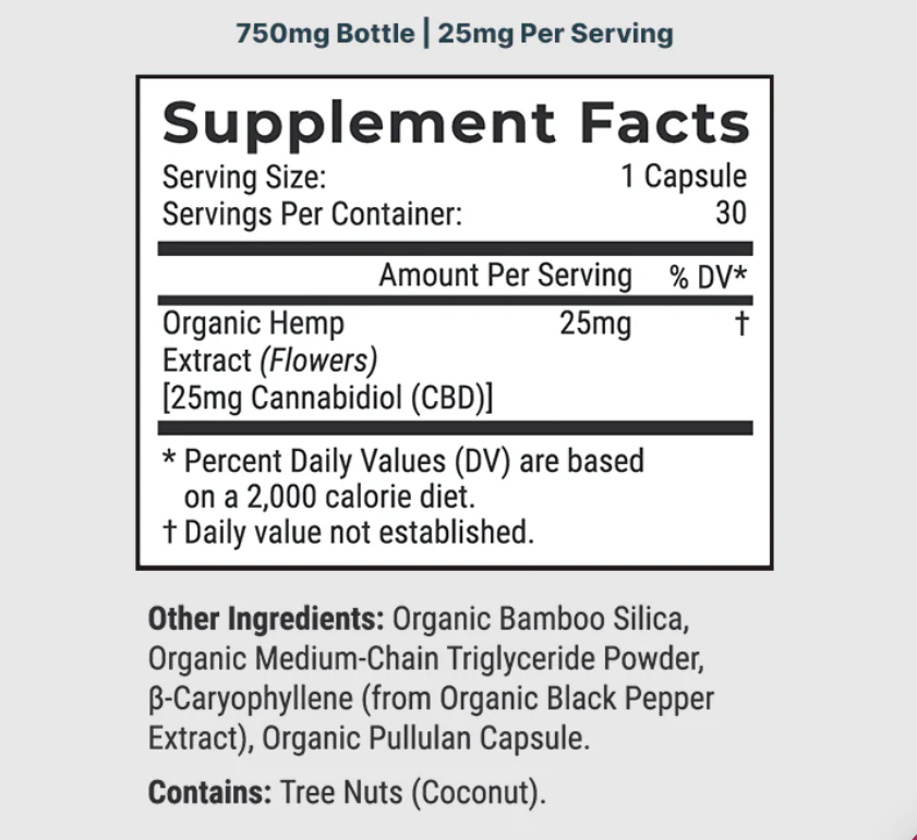 Organic CBD Capsules - 25mg (No THC) Anxiety, Stress, Sleep, Muscle & Joint Pain