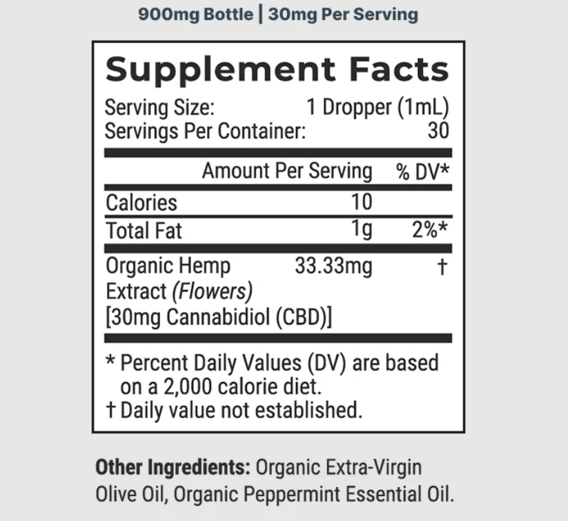 Organic CBD Oil (Tincture) - Tranquil Mint (No THC) Anxiety, Stress, Sleep, Pain