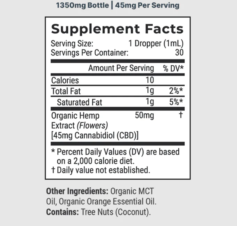 Organic CBD Oil (Tincture) - Orange Bliss (No THC) Anxiety,  Stress, Sleep, Pain