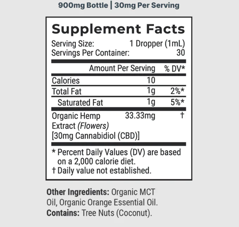 Organic CBD Oil (Tincture) - Orange Bliss (No THC) Anxiety,  Stress, Sleep, Pain