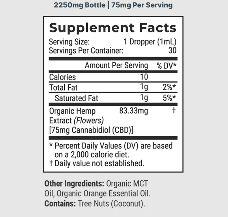 Organic CBD Oil (Tincture) - Orange Bliss (No THC) Anxiety,  Stress, Sleep, Pain