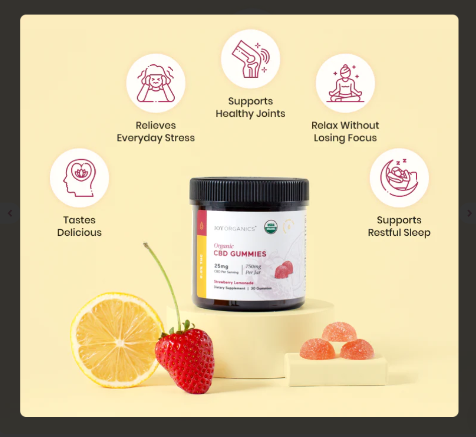Organic CBD Gummies (No THC) - Strawberry Lemonade - Anxiety, Stress, Sleep, Pain